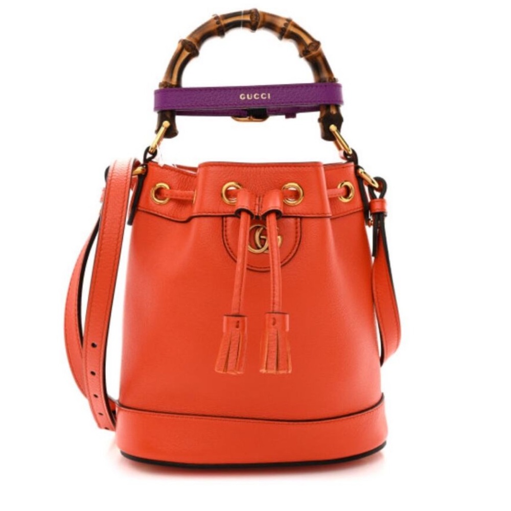 SOLD LIVE! Gucci Diana Orange Bucket Bag with Bamboo Handle & Crossbody - NWT - Picture 11 of 13
